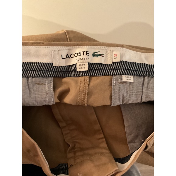 LACOSTE Men's Slim Fit Chino Pants Beige Cotton Blend Size 40x32 - Picture 6 of 9